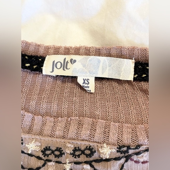 Jolt Women’s Boho Embroidered Long Sleeve Mauve Peasant Top | Size XS - Picture 2 of 9